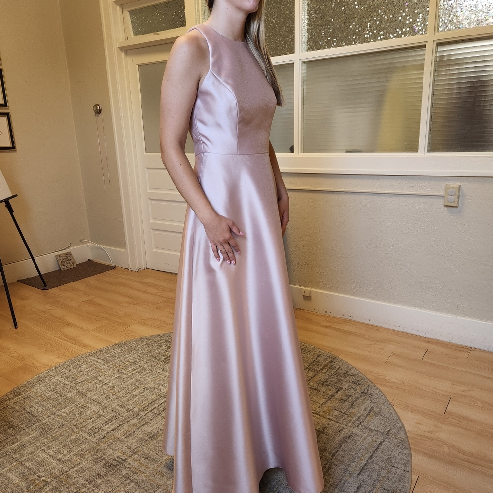Size 8 "Cameo" colored mikado trumpet open back style gown by Alfred Sung NWOT